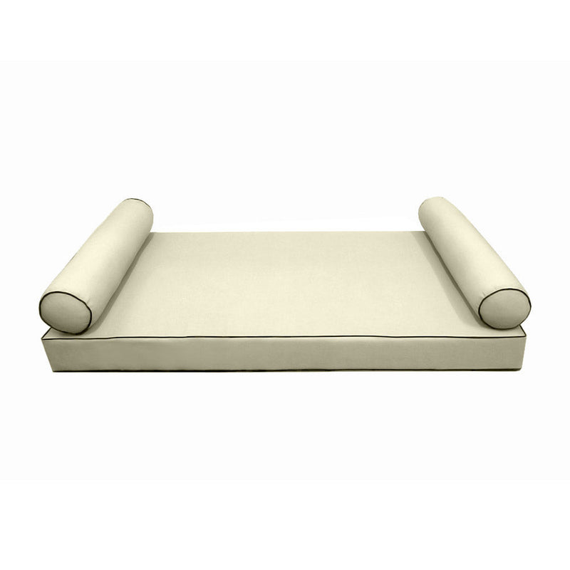 STYLE 5 - Mattress & Pillow Bolster for Outdoor Indoor Daybed Porch Swing Bed Contrast Trim Crib Size AD005 | COVERS ONLY |