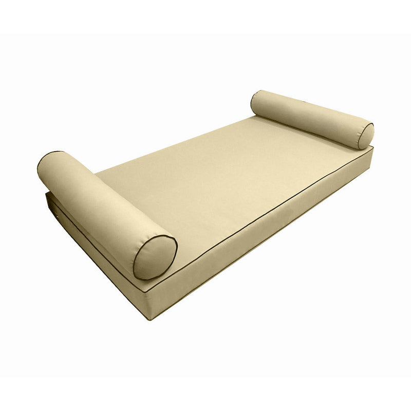 Style5 Crib Size 3PC Contrast Pipe Trim Outdoor Daybed Mattress Cushion Bolster Pillow Slip Cover COMPLETE SET AD103