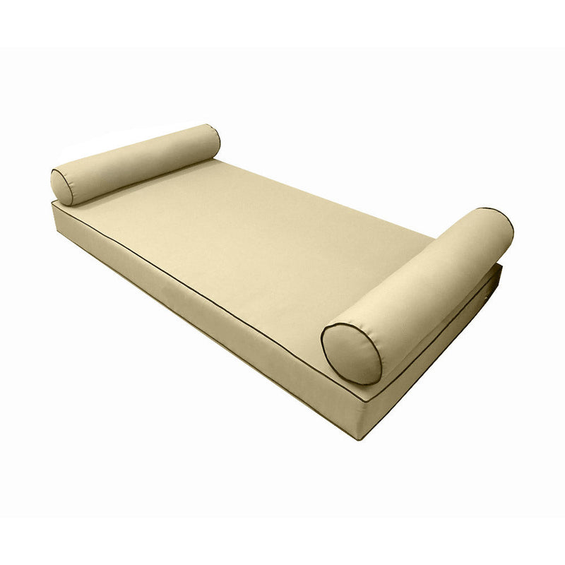 Style5 Queen Size 3PC Contrast Pipe Trim Outdoor Daybed Mattress Cushion Bolster Pillow Slip Cover COMPLETE SET AD103