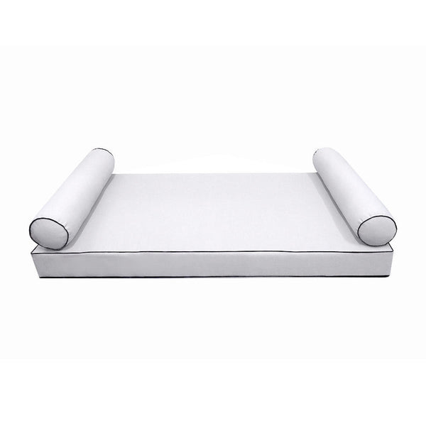Style5 Queen Size 3PC Contrast Pipe Trim Outdoor Daybed Mattress Cushion Bolster Pillow Slip Cover COMPLETE SET AD105