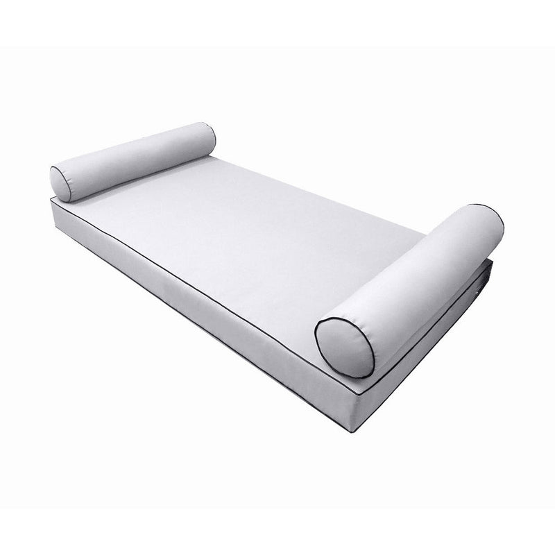 Style5 Twin-XL Size 3PC Contrast Pipe Trim Outdoor Daybed Mattress Cushion Bolster Pillow SlipCover COMPLETE SET AD105