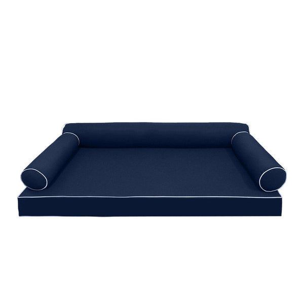 STYLE 6 - Mattress & Pillow Bolster for Outdoor Indoor Daybed Porch Swing Bed Contrast Trim Crib Size AD101 | COVERS ONLY |