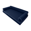Elegant cushion and bolster set featuring refined craftsmanship and knife-edge detailing, designed for versatile indoor and outdoor comfort.