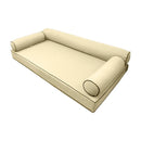 Elegant cushion and bolster set featuring refined craftsmanship and knife-edge detailing, designed for versatile indoor and outdoor comfort.
