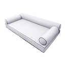 Elegant cushion and bolster set featuring refined craftsmanship and knife-edge detailing, designed for versatile indoor and outdoor comfort.