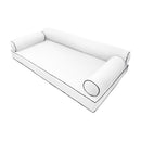 Elegant cushion and bolster set featuring refined craftsmanship and knife-edge detailing, designed for versatile indoor and outdoor comfort.