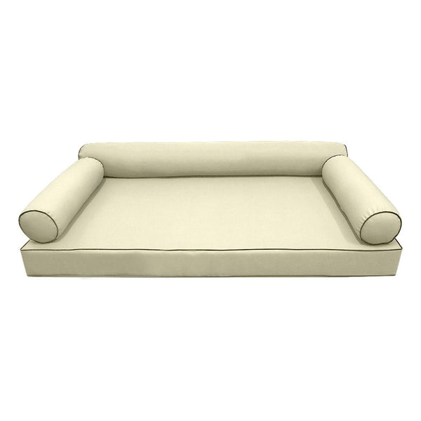 Style6 Crib Size 4PC Contrast Pipe Trim Outdoor Daybed Mattress Cushion Bolster Pillow Slip Cover COMPLETE SET AD005