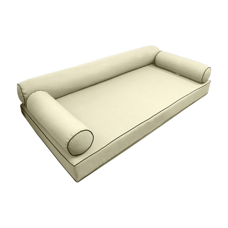 Style6 Crib Size 4PC Contrast Pipe Trim Outdoor Daybed Mattress Cushion Bolster Pillow Slip Cover COMPLETE SET AD005
