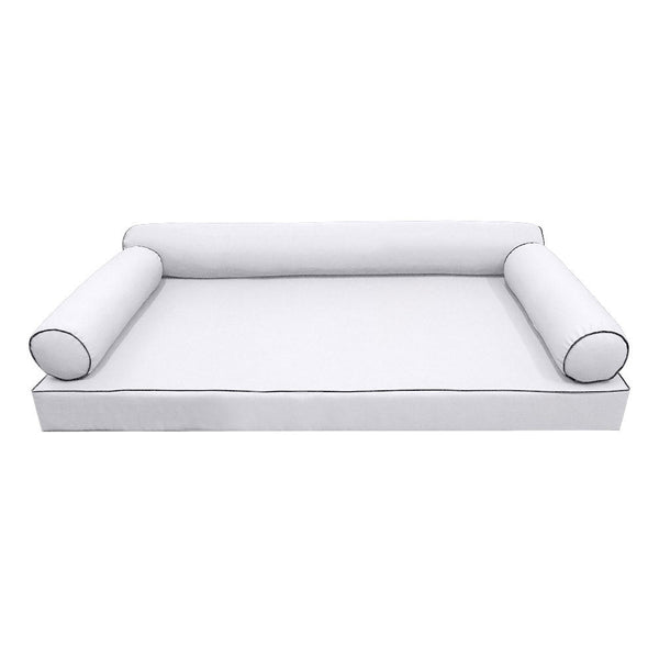 Style6 Crib Size 4PC Contrast Pipe Trim Outdoor Daybed Mattress Cushion Bolster Pillow Slip Cover COMPLETE SET AD105