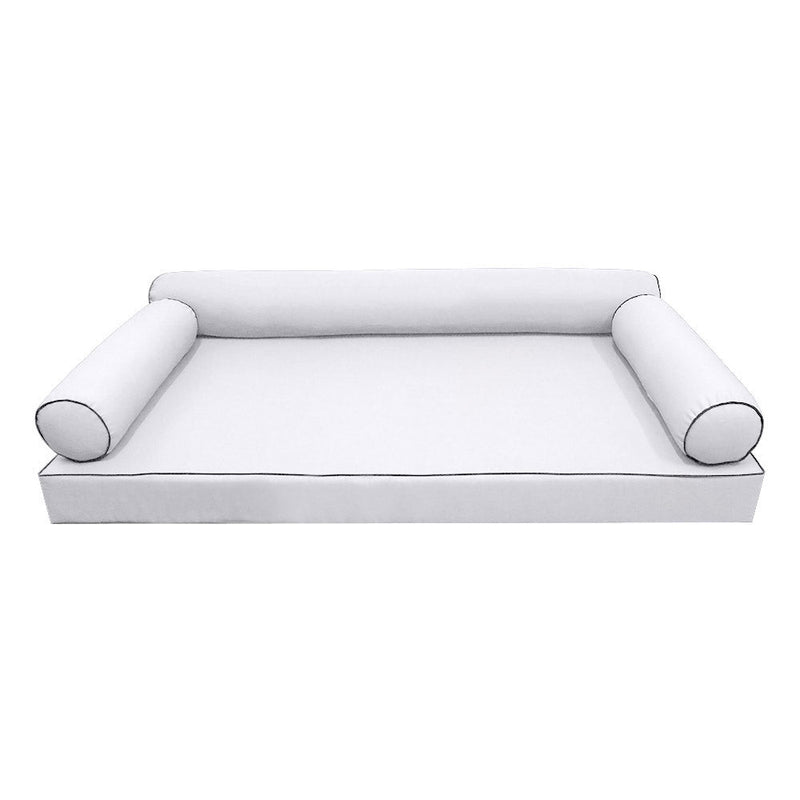 Style6 Crib Size 4PC Contrast Pipe Trim Outdoor Daybed Mattress Cushion Bolster Pillow Slip Cover COMPLETE SET AD105