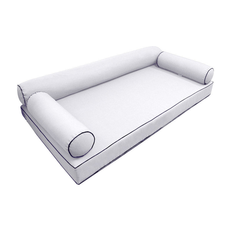 Style6 Crib Size 4PC Contrast Pipe Trim Outdoor Daybed Mattress Cushion Bolster Pillow Slip Cover COMPLETE SET AD105
