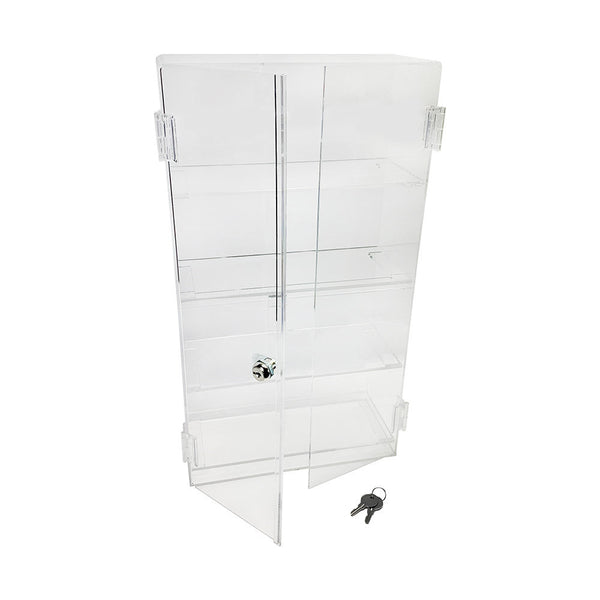 Vertical Clear Acrylic Counter Display Deep Locking Case Cabinet Fixed Shelving