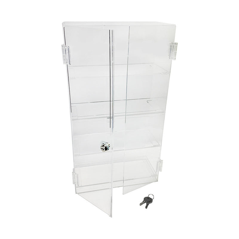 Vertical Clear Acrylic Counter Display Deep Locking Case Cabinet Fixed Shelving