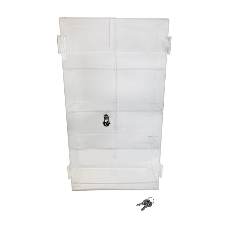 Vertical Clear Acrylic Counter Display Deep Locking Case Cabinet Fixed Shelving