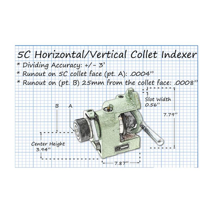 Vertical Horizontal 5C Collet Spin Index Fixture Milling .0004" Spindle thread