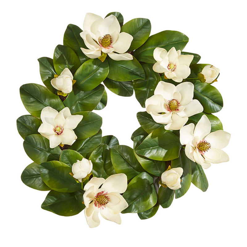 23" Spring Botanical Farmhouse Real Touch Artificial Magnolia Wreath Silk Floral Home Decoration