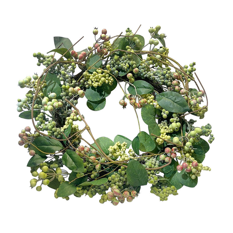 24'' Spring Botanical Artificial Mixed Berry Silk Floral Wreath Realistic Nearly Natural Home Decor