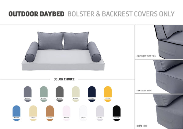 STYLE 1 Pillow & Bolster Cushion for Outdoor Indoor Daybed Porch Swing Bed Full Size | COVERS ONLY |