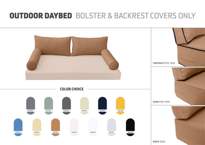 STYLE 2 - Outdoor Daybed Bolster Backrest Pillow Cushion Twin Size |COVERS ONLY|