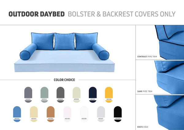 STYLE 3 Pillow & Bolster Cushion for Outdoor Indoor Daybed Porch Swing Bed Full Size | COVERS ONLY |