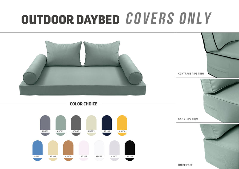 STYLE 4 - Mattress & Pillow Bolster Cushion for Outdoor Indoor Daybed Porch Swing Bed Twin-XL Size | COVERS ONLY |