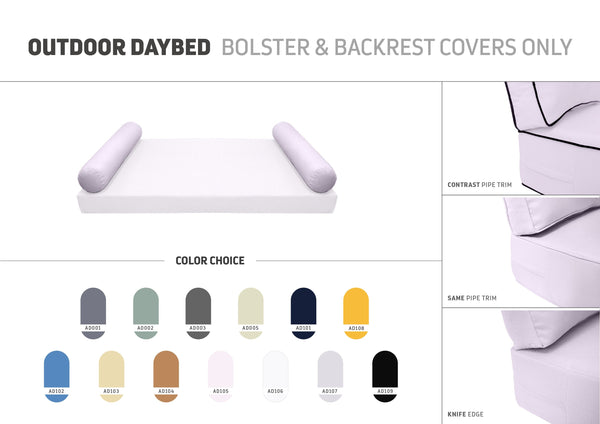 STYLE 5 Bolster Pillow for Outdoor Indoor Daybed Porch Swing Bed Twin Size | COVERS ONLY |