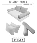 Set of two pillow inserts and two bolster inserts, polyester fiberfill replacement for daybed/porch swing bed, white