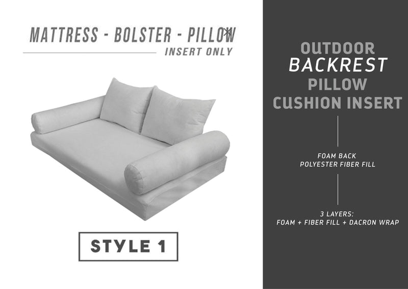 STYLE 1 Mattress Foam, Pillow & Bolster Cushion Polyester Fiberfill Inserts for Outdoor Indoor Daybed Porch Swing Bed | INSERT ONLY |