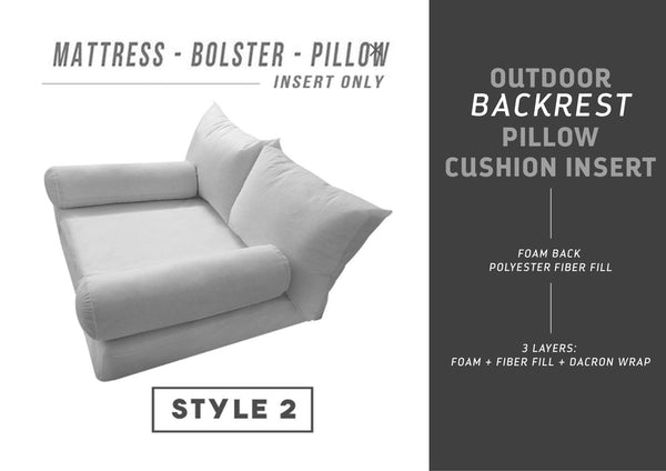 Insert-only daybed/porch swing set with mattress foam, two pillow inserts and two bolster inserts, white