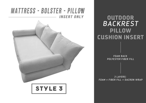 Insert-only daybed/porch swing set with mattress foam, two pillow inserts and two bolster inserts, white
