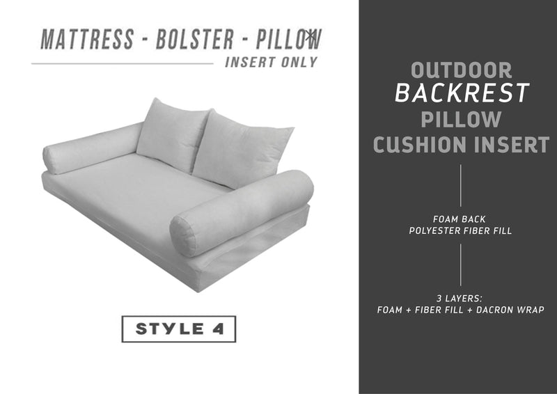 STYLE 4 Mattress Foam, Pillow & Bolster Cushion Polyester Fiberfill Inserts for Outdoor Indoor Daybed Porch Swing Bed | INSERT ONLY |