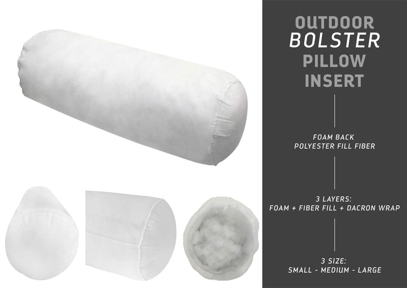 Outdoor Round Long Bolster Pillow Polyester FiberFill Decorative Bolster for Porch Swing Couch Sofa Cushion |INSERT ONLY|