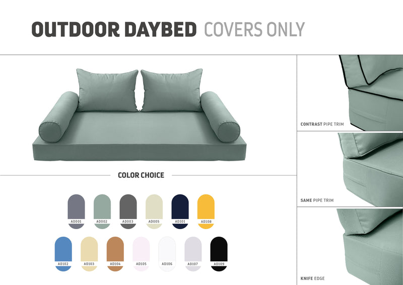 STYLE 4 - Mattress & Pillow Bolster Cushion for Outdoor Indoor Daybed Porch Swing Bed Full Size | COVERS ONLY |