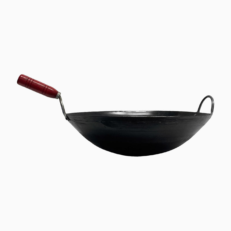 16'' Carbon Steel Wok W/ Handle Pan Gourmet Chinese Traditional Wok Cookware