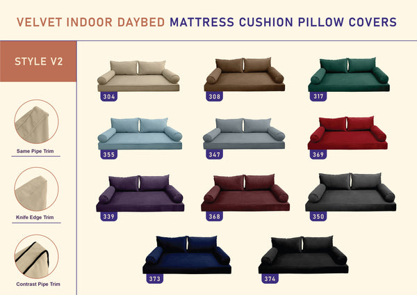 STYLE V2 - Velvet Indoor Daybed Mattress Bolster Backrest Cushion Pillow |COVERS ONLY|