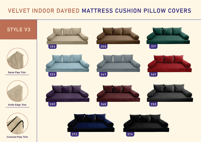 STYLE V3 - Velvet Indoor Daybed Mattress Bolster Backrest Cushion Pillow |COVERS ONLY|