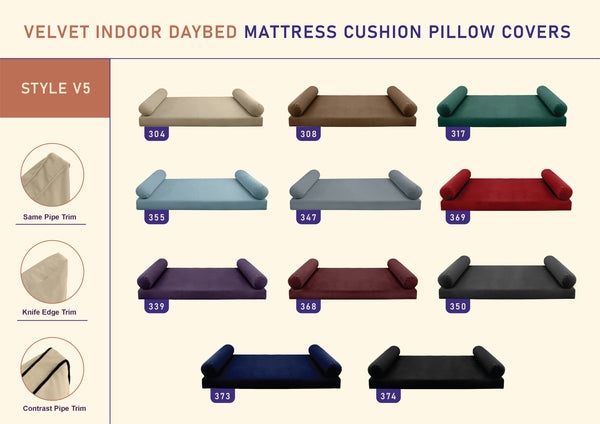 STYLE V5 - Velvet Indoor Daybed Mattress Bolster Pillow |COVERS ONLY|