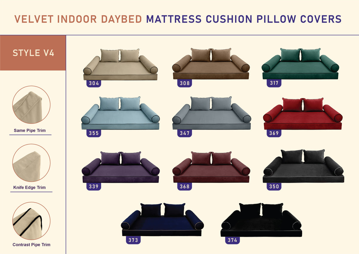 STYLE V4 - Velvet Indoor Daybed Mattress Bolster Backrest Cushion Pillow Complete Set