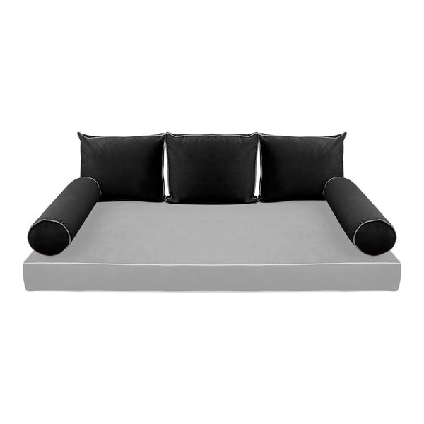 STYLE V3 Full Velvet Contrast Pipe Indoor Daybed Bolster Pillow |COVER ONLY|AD350