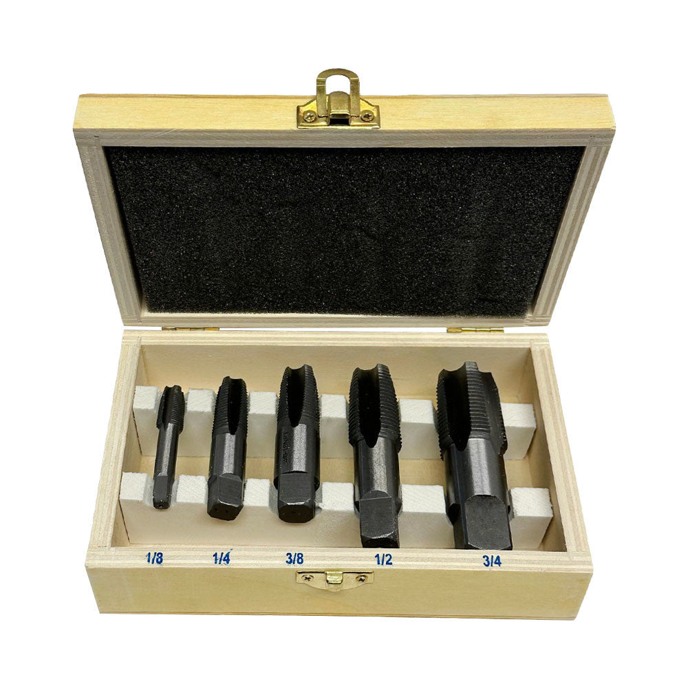 5 Pc NPT Pipe Tap Set Size 1/8'', 1/4'', 3/8'', 1/2'', 3/4'' NPT Pipe Threader Set