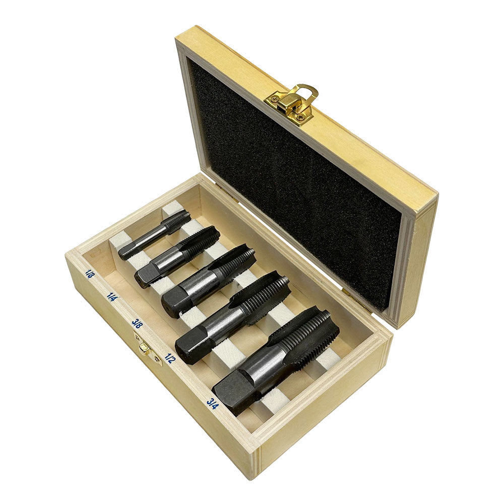 5 Pc NPT Pipe Tap Set Size 1/8'', 1/4'', 3/8'', 1/2'', 3/4'' NPT Pipe Threader Set