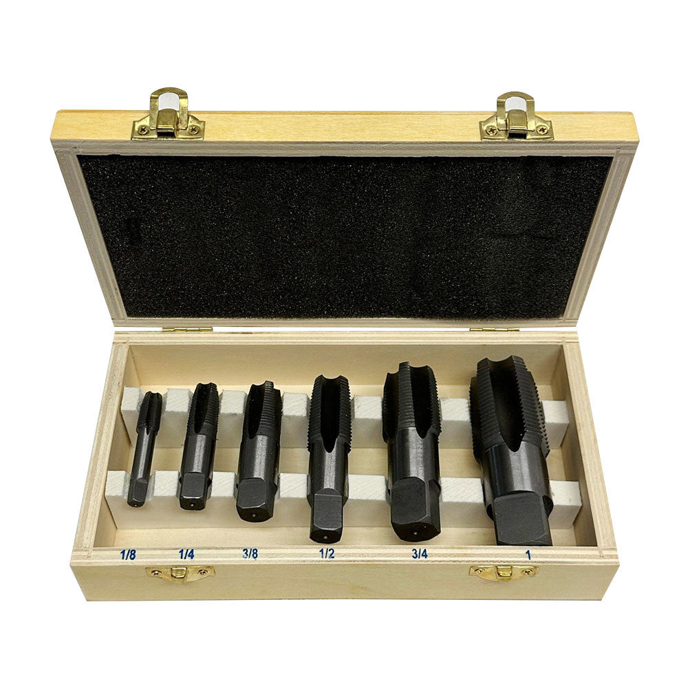 6 Pc Carbon Steel NPT Pipe Tap Set 1/8",1/4",3/8",1/2",3/4",1" Size Threader Set