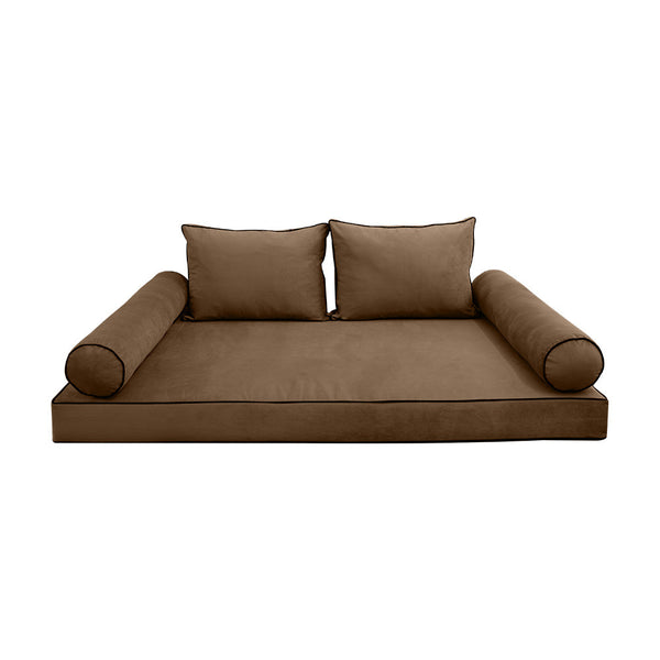 Style V1 Twin Contrast Pipe Velvet Indoor Daybed Mattress Pillow Complete Set AD308
