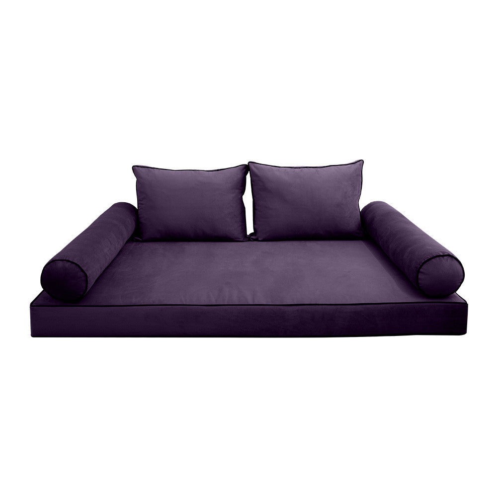 Style V1 Full Contrast Pipe Velvet Indoor Daybed Mattress Pillow Complete Set AD339