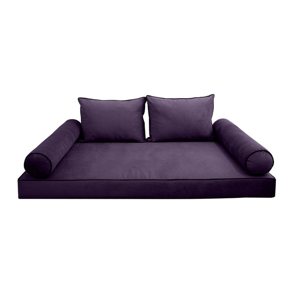 Style V1 Twin Contrast Pipe Velvet Indoor Daybed Mattress Pillow Complete Set AD339