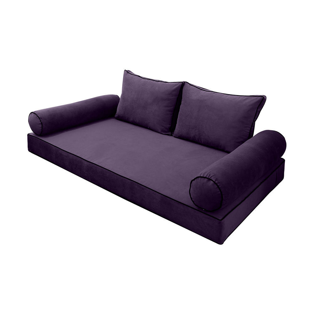 Style V1 Full Contrast Pipe Velvet Indoor Daybed Mattress Pillow Complete Set AD339