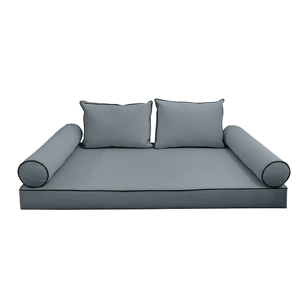 Style V1 Twin Contrast Pipe Velvet Indoor Daybed Mattress Pillow Complete Set AD347