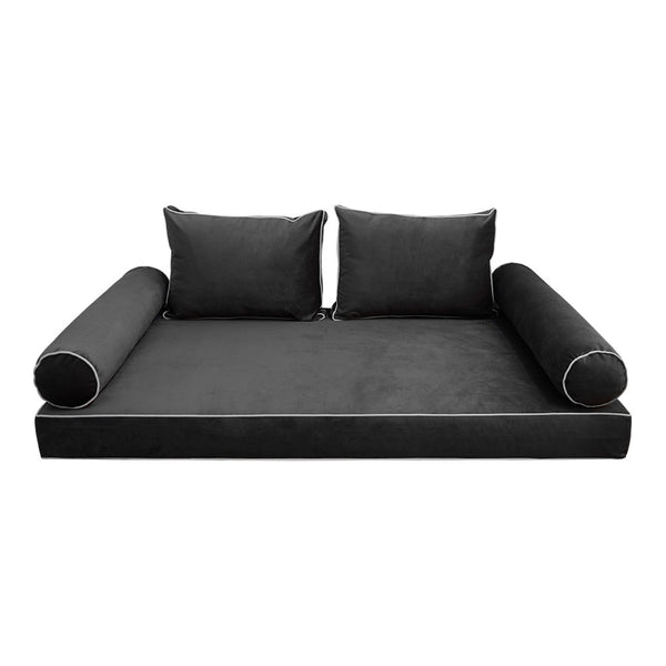 STYLE V1 Full Velvet Contrast Pipe Indoor Daybed Mattress Pillow |COVER ONLY| AD350