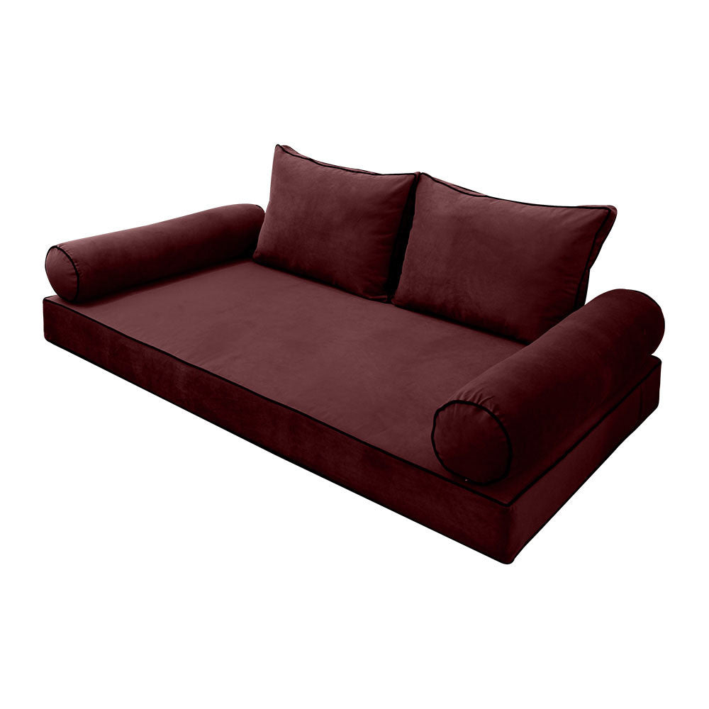 STYLE V1 Full Velvet Contrast Pipe Indoor Daybed Mattress Pillow |COVER ONLY| AD368