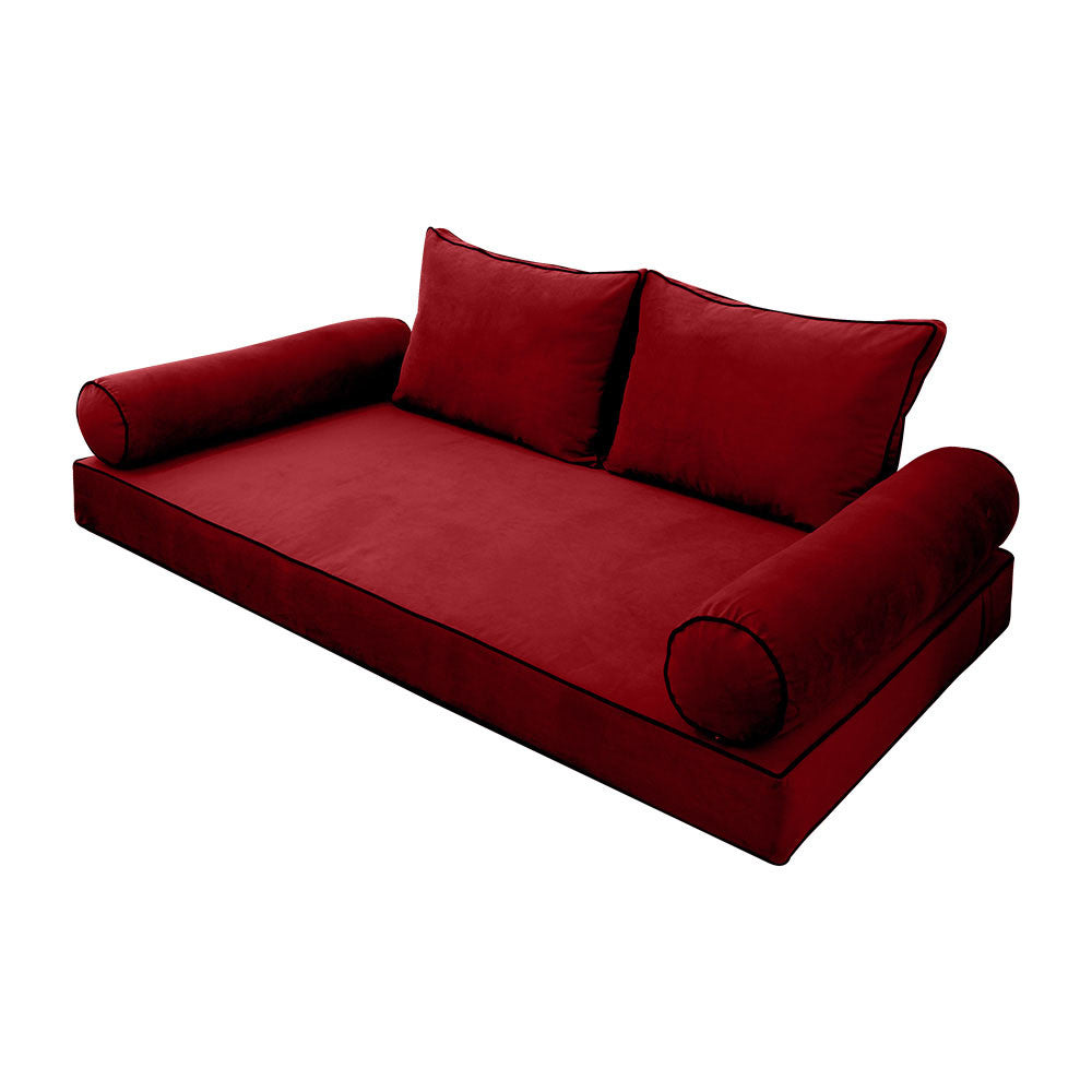 STYLE V1 Full Velvet Contrast Pipe Indoor Daybed Mattress Pillow |COVER ONLY| AD369